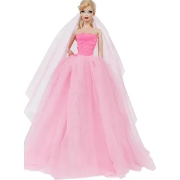 Doplněk pro panenku Různé druhy dlouhých šatů pro Barbie Motiv: růžové se závojem