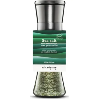 SALT ODYSSEY Keramický mlýnek s mořskou solí ČESNEK a BAZALKA 200g
