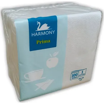 Papírový kapesník Ubrousky 1-vrstvé, Harmony 33x33cm bílé Prima 100ks