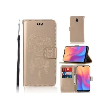 Pouzdro na mobilní telefon Knížkové pouzdro zlaté Redmi 8A - sova lapač snů