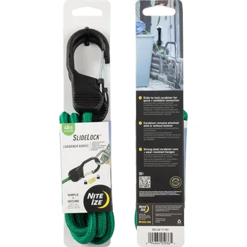 NITE IZE Gumicuk s uzamykací karabinou Nite Ize Slide Lock Carabiner Bunge - zelený