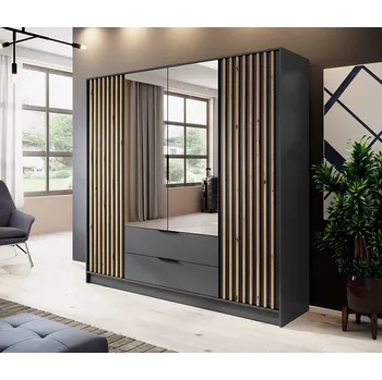 Dětská skříň Prostorná šatní skříň se zrcadlem Nelly - grafit/dub artisan