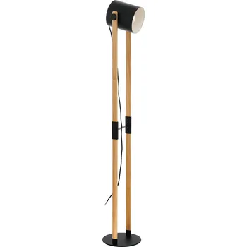 Stojací lampa Eglo 43048 HORNWOOD - Stojací vintage lampa se dřevem 1 x E27, výška 140cm (Stojací retro svítidlo, černý kov + dřevo, vypínač na kabelu)