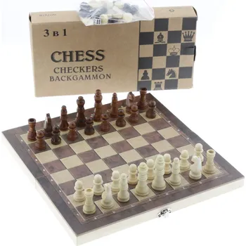 Šachy Šachy 24x24cm dřevěné v boxu, dáma, vrhcáby 3v1