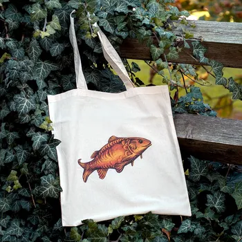 Nákupní taška Bavlněná taška, potištěna originální kresbou od Alči, Zlatá rybka