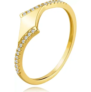 Prsten Zlatý 14K prsten ze žlutého zlata - hladký kosočtverec, zirkonová linie - Velikost: 58