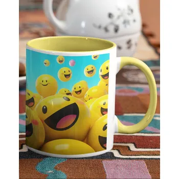 Keramický hrnek se smajlíky 4, Barva Žlutá, Velikost 330 ml, Canvas Keramický hrnek s barevným uchem Bezvatriko.cz 2490