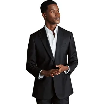 Pánská casual bunda Charles Tyrwhitt Natural Stretch Twill Suit Jacket — Black