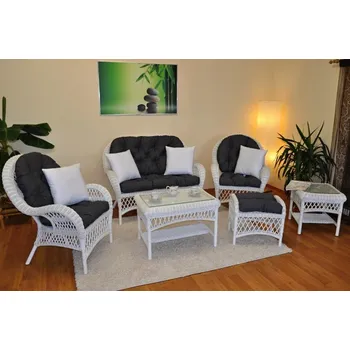 Sedací souprava Ratanová sedací souprava FLORIDA bílá polstry šedé