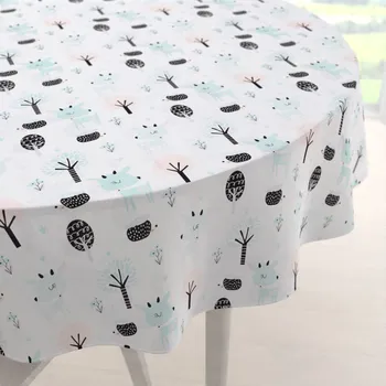 ubrus Dětský bavlněný kulatý ubrus Sandra SA-369 Koloušci a ježci v lese Ø 140 cm