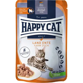 Krmivo pro kočku 24x85g Happy Cat Pouch Meat in Sauce - kachní