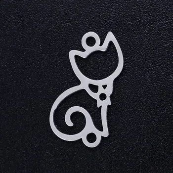 Přívěsek Přívěsek z nerezové oceli se dvěma očky- kočka 16x9x1 mm