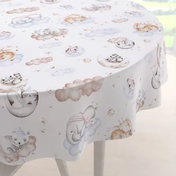 ubrus Dětský bavlněný kulatý ubrus Sandra SA-368 Spící zvířátka na obloze Ø 100 cm