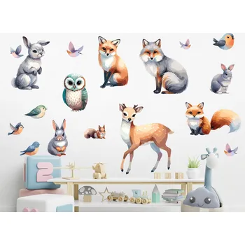 Samolepící dekorace Malovaná zvířátka z lesa samolepky na zeď arch 100 x 92 cm