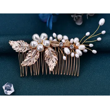 Ozdoba do vlasů B-TOP Hřeben do vlasů s perlovým květem a zlatými lístky