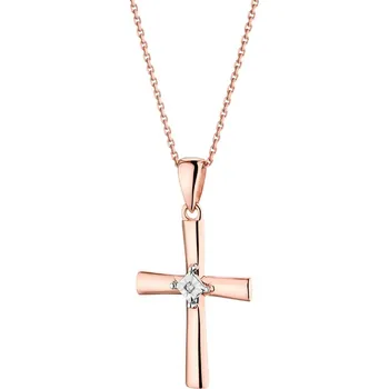 Přívěsek Přívěsek z růžového a bílého zlata s diamantem - kříž - 0,003 ct - ryzost 585 - 109.697