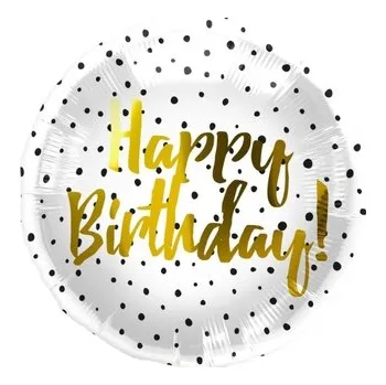Balónek Foliový balonek Happy Birthday - černé tečky 45 cm