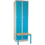 Rauman Kovová šatní skříň s lavičkou, 60 x 85 x 185 cm, sokl, otočný zámek - modrá + doprava ZDARMA