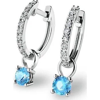 Náušnice Dámské náušnice kruhy se zirkony a akvamaríny 10863-B-ZIR-SM