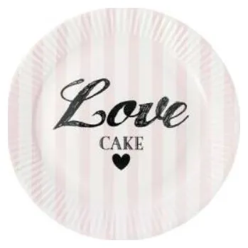 Party nádobí Papírové talíře 23 cm - Love cake - bílo-růžové - 8 ks