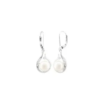 Náušnice Náušnice stříbrné kapka Perla bílá zdobená zirkony