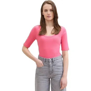 Dámské tričko TOM TAILOR® DÁMSKÉ TRIKO RIB S VÝSTŘIHEM -PINK L