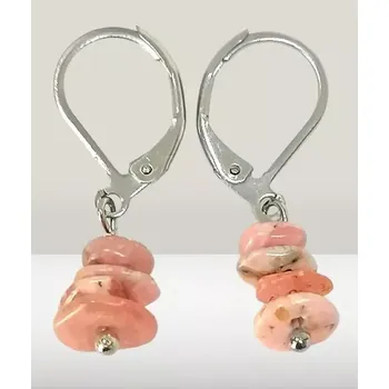 Náušnice Rodochrozitové naušnice, sekaný minerál s ocelí