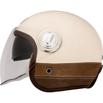 Helma na motorku Přilba HERITAGE, NOX PREMIUM (krémová bílá, hnědá kůže) 2026 XS bílá