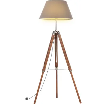 Stojací lampa vidaXL Stojací lampa stativ medově hnědá a šedá masivní teak 141 cm