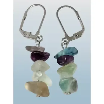 Náušnice Fluorit duhový – sekané náušnice s hypoalergenní ocelí
