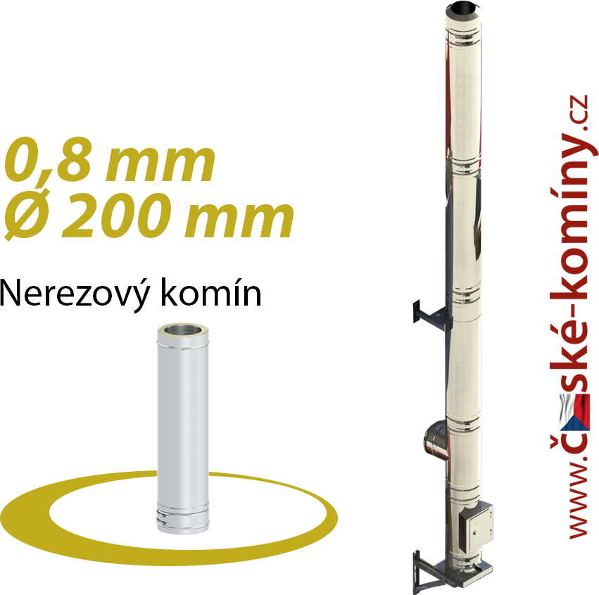 Komínová nerezová sestava-0,8 mm, 10 m, 200 mm