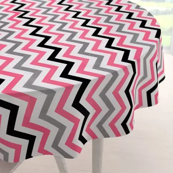 ubrus Bavlněný kulatý ubrus Sandra SA-377 Růžovo-šedo-černé cik-cak proužky Ø 100 cm