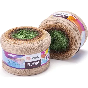 Galanterie Yarn Art příze Flowers 308 světle zelená, zelená, hnědá