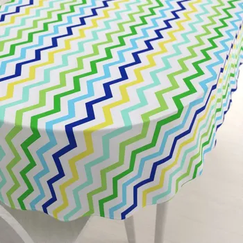 ubrus Bavlněný oválný ubrus Sandra SA-378 Zeleno-modro-žluté cik-cak proužky 120x140 cm