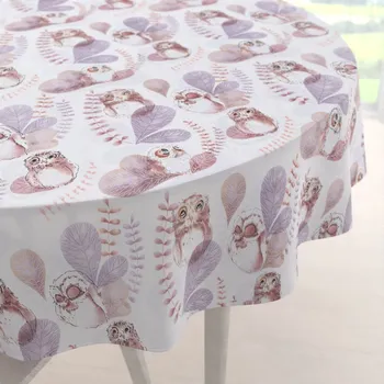 ubrus Dětský bavlněný kulatý ubrus Sandra SA-284 Hnědé sovy Ø 100 cm