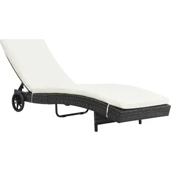 Zahradní lehátko vidaXL Zahradní lehátko s kolečky a poduškou polyratan černé