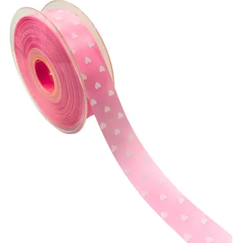 Stuha Stuha, RŮŽOVÁ S BÍLÝMI SRDÍČKY, 2,5 cm, cena za 45m/bal.