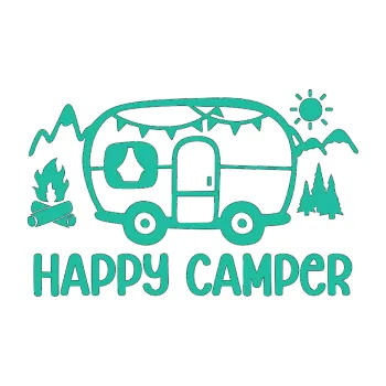 Samolepící dekorace SAMOLEPKA Happy camper 002 levá kempování s karavanem (25 - tyrkysová) NA AUTO, NÁLEPKA, FÓLIE, POLEP, TUNING, VLASTNÍ TEXT, TISK, AUTOSAMOLEPKY.cz, POLEPY, OBRÁZEK, LOGO, SAMOLEPKY