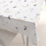 Dětský bavlněný obdélníkový ubrus Sandra SA-374 Pandy lišky a zajíčci s balónky 140x220 cm