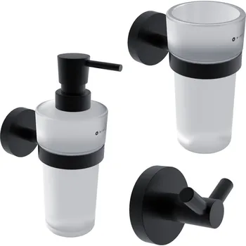 Dávkovač mýdla Sada nástěnných koupelnových doplňků - dávkovač mýdla, držák kartáčků, dvojháček na ručníky NIMCO UNIX ČERNÁ UNC set-31W-T-90 Nimco