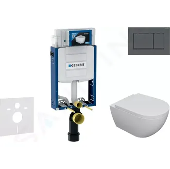 Geberit Kombifix Set předstěnové instalace, klozetu Oudee a sedátka softclose, tlačítko Sigma30, matná černá/černá, SANI15CA5100
