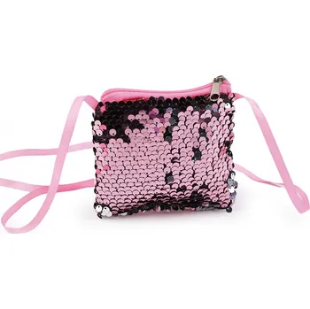 Kabelka Kabelka / pouzdro na krk s flitry 11x10 cm - 2 pudrová stříbrná