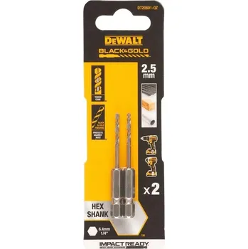Příslušenství k nářadí DT20601 DeWALT Vrták se šestihrannou stopkou 2,5 mm, BLACK AND GOLD, 2ks
