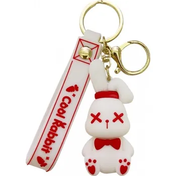 Flamenco Mystique Klíčenka s králíkem, bílá, rozměry 7,5 x 3,5 cm, přívěsek 10,2 x 1,7 cm