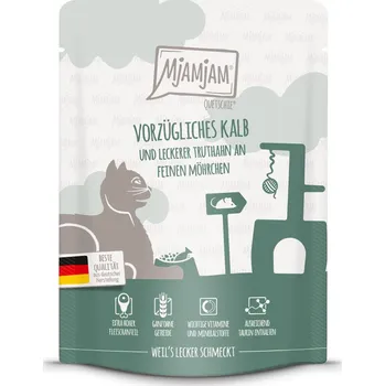 Krmivo pro kočku MjAMjAM Quetschie telecí a krocan s mrkví 24 × 300 g