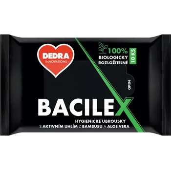 Péče o ruce Vhčené hygienické ubrousky BACILEX® 10 ks (s aktivním bambusovým uhlím a Aloe Vera)