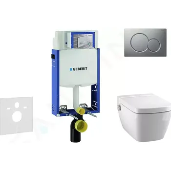 WC sada Geberit Kombifix Modul pro závěsné WC s tlačítkem Sigma01, matný chrom + Tece One - sprchovací toaleta a sedátko, Rimless, SoftClose, 110.302.00.5 NT3