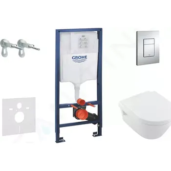 WC sada Grohe Rapid SL Set předstěnové instalace, klozetu a sedátka Villeroy & Boch, tlačítka Skate Cosmopolitan, chrom, 38528SET-KB