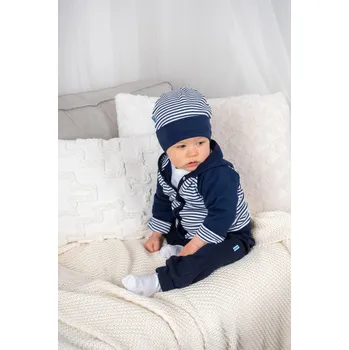 Kojenecká čepice AMÁLKA Bavlněná čepička, přeložený lem, tmavě modré pruhy Velikost: 56-62