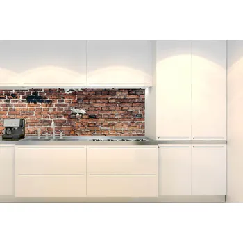 Tapeta DIMEX | Fototapeta do kuchyně Oprýskaná cihlová zeď KI-180-305 | 180 x 60 cm | hnědá, černá + Samolepicí fototapeta za kuchyňskou linku DIMEX Oprýskaná cihlová zeď v šíři 180 cm